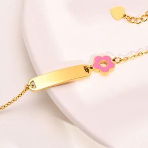 Customized Heart Star Flower Bracelet Little Girl Boy Engravable ID Name Date Bracelet Personalized DIY Adjustable Not Allergenic Stainless Steel Chain Kid Bracelet