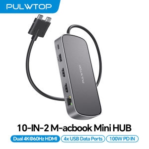 PULWTOP MacBook Docking Station for MacBook Pro/Air M5/M4/M3 Pro & Max with 2 HDMI 4K 60Hz PDEthernetUSB A/C 10GbpsSD/TF