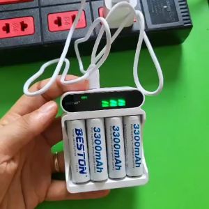 Bộ 4 pin sạc AA 3300 mAh Dung lượng cao kèm Sạc pin Beston C9023L Sạc nhanh tự ngắt khi đầy màn hình LCD thông minh