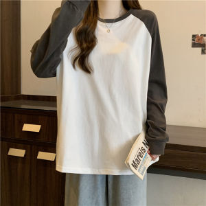 Color Block Shoulder Insert Sleeve Loose Long Sleeve Womens Base Shirt Spring Autumn Winter New Style T-shirt Inner Wear Top
