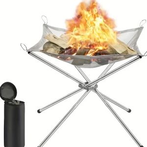 Folding Portable Steel Mesh Camping Fire Pit Outdoor Wood Burning Bonfires Rack Stainless Steel Fire Pit with Carrying Bag