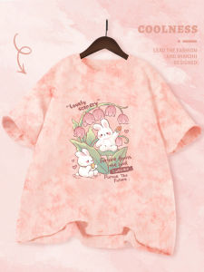 Summer Loose Cotton T-Shirt Womens Short Sleeve Dyed Print Casual Top Student Fashionable Design Sense Loose Summer Wear