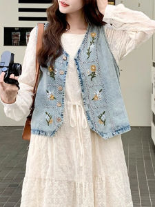Shalldoer | Vintage Denim Embroidered Stylish Vest Blouse