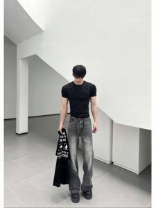 Cleanfit Retro Washed Jeans Mens Straight Leg Slimming Pants Autumn American High Street Vibe ยีนส์ทรงตรงเอวกลางผ้าเดนิม