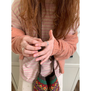 Áo Thun Tay Dài Cổ Tròn Sọc Màu Tương Phản Phong Cách Hàn Quốc Hellooo Eat Mùa Đông Thường Ngày Thân Thiện Với Da Áo Lót