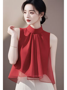 GOUWU | Áo Sơ Mi Chiffon Đỏ Elegance Phong Cách Pháp