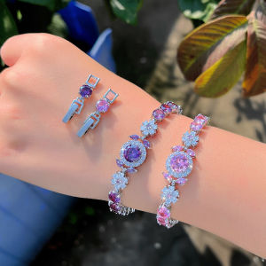 Sequito thời trang cô dâu trang sức Inlay màu tím hồng aaaaa hoa Zirconia quà kỷ niệm Vòng tay mặt năm B380