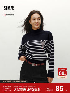 Áo Len Dệt Kim Semir Dành Cho Nữ Mùa Đông Cổ Cao Thêu Sọc Thường Ngày Thoải Mái Dài Tay Áo Len Dệt Kim Dài Tay