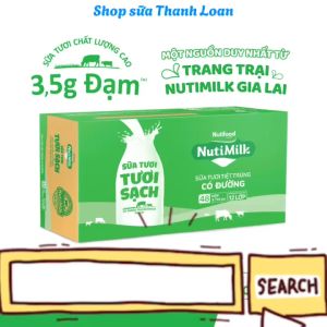 (HSD T2-2026) Thùng 24/ 48 Hộp NutiMilk Sữa Tươi Sạch Có Đường 180ml.