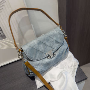 Fashionable Denim Colored Retro Crossbody Bag Womens Underarm Bag Single Shoulder Handbag Soft PU Leather Large Size