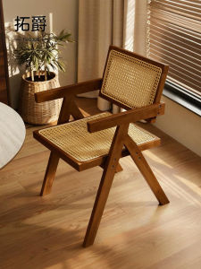 Vintage Style Dining Chair Home Use 2025 New Wicker Weaving Non-Solid Wood Living Room Back Chair Robust And Durable