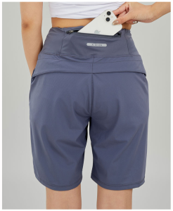 Womens Running Shorts Ice Silk Quick Dry Five-Quarter Length with Back Waist Pocket for Phone Yoga Fitness Badminton