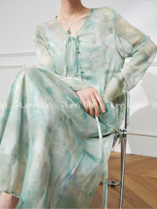 Mint Green Silk Shirt And Skirt Set Womens Summer Style Two-Piece Suit Chinese Zen Aesthetic Plume Jan Brand Fashionable Ensemble