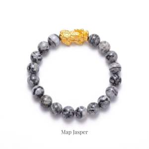 CW Manila - PiXiu / PiYao Stretch Bracelet - 10mm Map Jasper with PiXiu / PiYao Spacer - Bracelet Protection Fortune