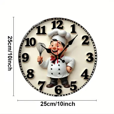 Happy Chef Kitchen Wooden Round Silent Hanging Wall Clock Suitable For Living Room Office Study RoomBedroom Home Decoration