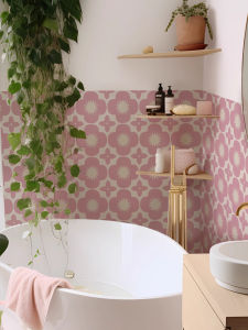 French Pink Tile Decal Bathroom Wall Decorative Sticker Ground Tile Simulation Cover Ugly Spot Waterproof PVC Kitchen Geometry Pattern