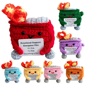 【New Arrival】 Emotional Support Dumpster Fire with Encouraging Card Positive Crochet Dumpster Fire Funny Gifts for Coworkers Friends
