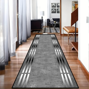 VIKAMA Modern Linear Grey Runner Rug Non-Slip Washable Pet Friendly Floor Mat for Indoor Long Hallway Home Decor