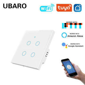 UBARO | UBARO 86×86mm 1/2/3/4 Gang WiFi Smart Touch Switch Tuya App/Voice Control Timer 2-Way/1-Way Neutral Required