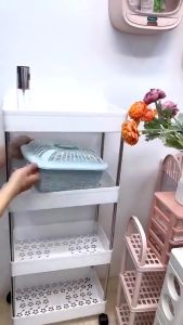 Kệ để đựng đồ đa năng 4 tầng có bánh xe đẩy spa di động nhà bếp phòng tắm khung inox chắc chắn