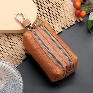 Mens Large Capacity Key Pouch Multi-Functional Minimalist Double Zipper Fashion Business New Storage Bag Leather Goods