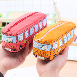 Back-to-School Gift Large Capacity Bus Stationery Pencil Case Childrens Prize Custom Logo Printing Canvas Pouch Cartoon Animal