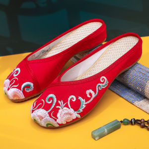 Summer New Ethnic Style Han Elements Retro Mercerizing Satin Surface Cheongsam Ancient Style Shoes Shoes for Han Chinese Clothing Womens Shoes Womens Slippers