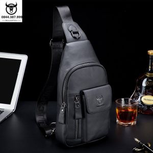 Túi Đeo Chéo Nam Nữ Balo Cặp Bao Tử Mini Da Bò Thật Thể Thao Hàn Quốc Đi Chơi Học Làm Bull07