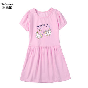 Girls Fashion Short Sleeve Dresses Cute Cat Print Princess Dress New Kids Summer 3-14Y Birthday Clothes