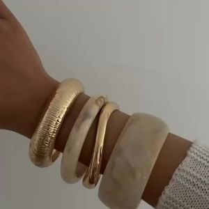 IngeSight.Z 2025 Bohemian Stacking Resin Bangles Women Trendy Irregular Geometric Chunky Cuff Bracelet Charm Couple Jewelry Gift