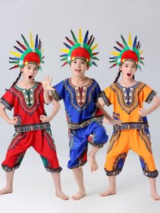 ชุดการแสดงกลองแอฟริกันของเด็ก3ชิ้นชุดการแสดงของชนเผ่าแบบดั้งเดิมชุดการแสดงชุดฮาโลวีน