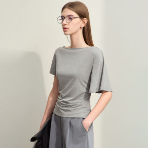 AMII | Elegant Slimming Asymmetrical Sleeve Off-the-shoulder T Shirt
