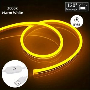 USB 5V LED Neon Light Strip Touch Sensor IP68 Dimmable Silicone Neon Sign Tape Flexible Lamp For Backlight Computer TV DIY Decor