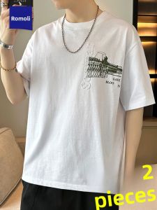 ROMON | Lomond Mens Ice Silk Short Sleeve T-Shirt Summer Thin Loose Casual Print Round Neck Half Sleeve Mens Top Cool Feeling