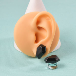 2PCS Glass Black Coffin&Skull Flared Ear Tunnles Plugs Rainbow Round Expander Stretchers Ear Gauges Piercing Body Jewelry