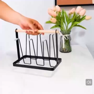 6 Cups Mug Glass Iron Stand Holder Metal Cup Drying Rack Stand Cup Hanging Drainer Upside-Down Metal Bottle Drying Organizer with Handle Cup Drying Holder Stand Bottle Drying Rack