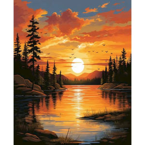 Kayou | Oil Painting By Numbers Gradient Sunset Scenery on Canvas Picture Drawing By Numbers for Adults Home Decoration Gift Unframed