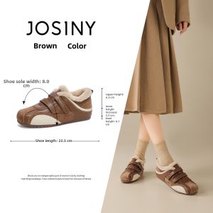 Josiny | Retro Brown Fuzzy Lined Magic Tape Sneakers