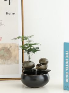 Creative Ceramic Desktop Waterfall Decorative Piece Office Living Room Mini Fountain Indoor Decoration Wealth Attracting Ornament