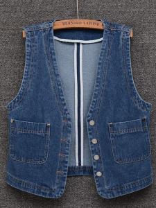 เสื้อกั๊กยีนส์ทรงเข้ารูปคอวีแขนกุดสำหรับผู้หญิงในช่วงฤดูร้อน สไตล์ฮ่องกง ย้อนยุค กระดุมแถวเดียว ทรงสลิมฟิต เสื้อเชิ้ต