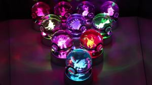 Takara Tomy | Pokemon 3D Crystal POKE BALL Figure Toys Snivy Dragonair Blastoise Venusaur Milotic Raichu Night Light LED Lamp Base Model Dolls