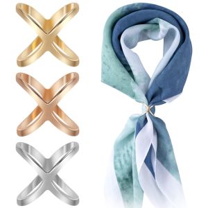 3pcs X-Shaped Scarf Clips Buckles for Women Scarf Holder Pins for Shawls Silk Clothes (Golden/Silvery)