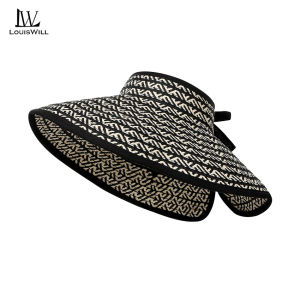 LouisWill Women Sun Cap Sun Shade Hat Foldable Empty Top Hat Casual Knitted Sun Hats Portable Beach Cap Large Brim Cap Sun Protection Cap UV Protection Straw Hats With Windproof Rope for Outdoor Travel