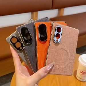 For Samsung Galaxy Z Fold 8 Luxury Cloth Fabric Pattern for Magsafe Case for Fold 8 Ultra 7 Plating Hinge Protect Magnetic Cover