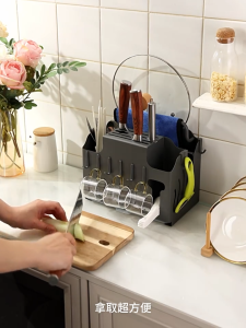 ที่เสียบมีด กล่องเสียบมีดรุ่นพรีเมียม พร้อมที่ใส่ช้อน / ตะเกียบ และตะขอแขวน