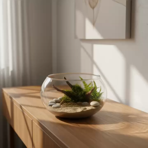 Chậu Thủy Tinh Tròn Bầu Miệng Rộng Đường Kính D13cm Trồng Cây Trang Trí