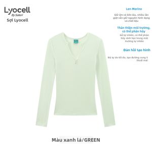 JNXS | Áo Thun Cổ V Dài Tay Ôm Cơ Bản Từ Len Lycell