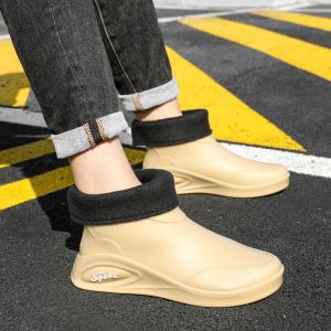 Waterproof Anti-Slip Cotton Enhanced Mid-Low Tubular Mens Shoes Wear-Resistant Fashionable Adult Footwear Rain Boots
