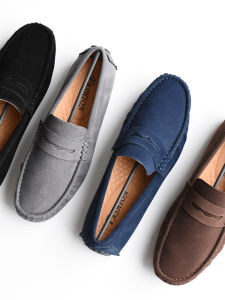 Mens Spring 2025 Loafers Bean Shoes Large Size British Style Slip-On Casual Flat Heel round Toe Faux Suede Comfortable Leather Shoes
