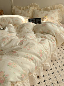 ชุดผ้าคลุมเตียงผ้าฝ้ายแท้สองชั้นสไตล์ฝรั่งเศส ชุดผ้าคลุมเตียงผู้หญิงวัยรุ่น ชุดผ้าคลุมหมอน ชุดผ้าคลุมเตียง ชุดผ้าฝ้ายแท้ 4 ชิ้น ชุดผ้าฝ้ายแท้ 3 ชิ้น